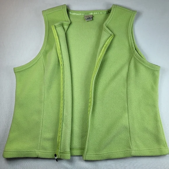 LL Bean Fleece VEST Womens Size XL Light Green Full Zip Sleeveless Collarless - Picture 10 of 14